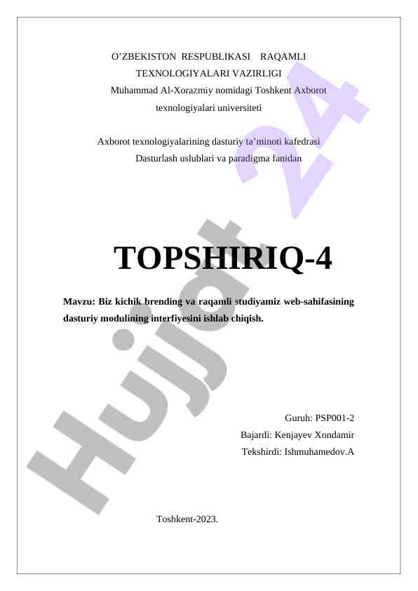 Web-sahifa dasturiy modul interfeysi ishlab chiqish
