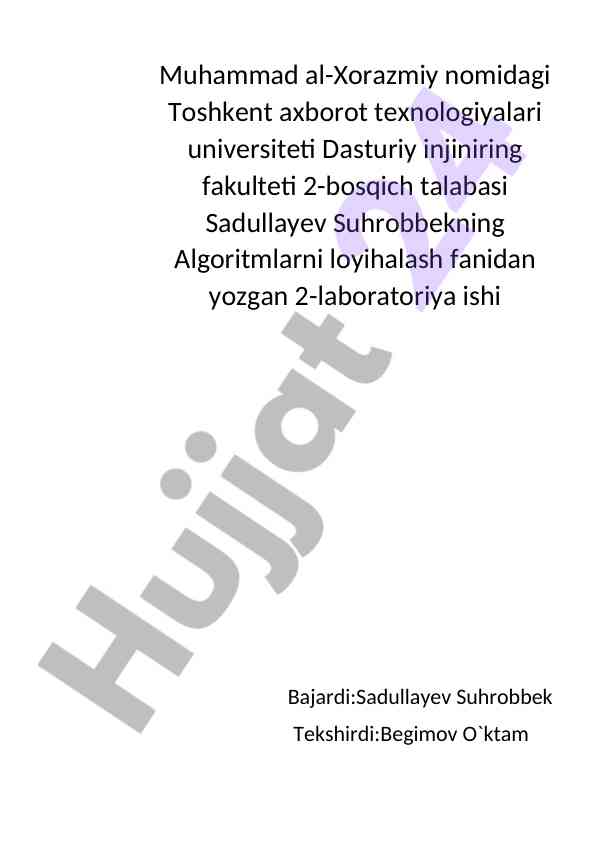 Algoritmlarni loyihalash 2-laboratoriya ishining natijalari