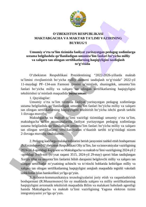 Milliy va xalqaro sertifikatlar haqida qo‘llanma