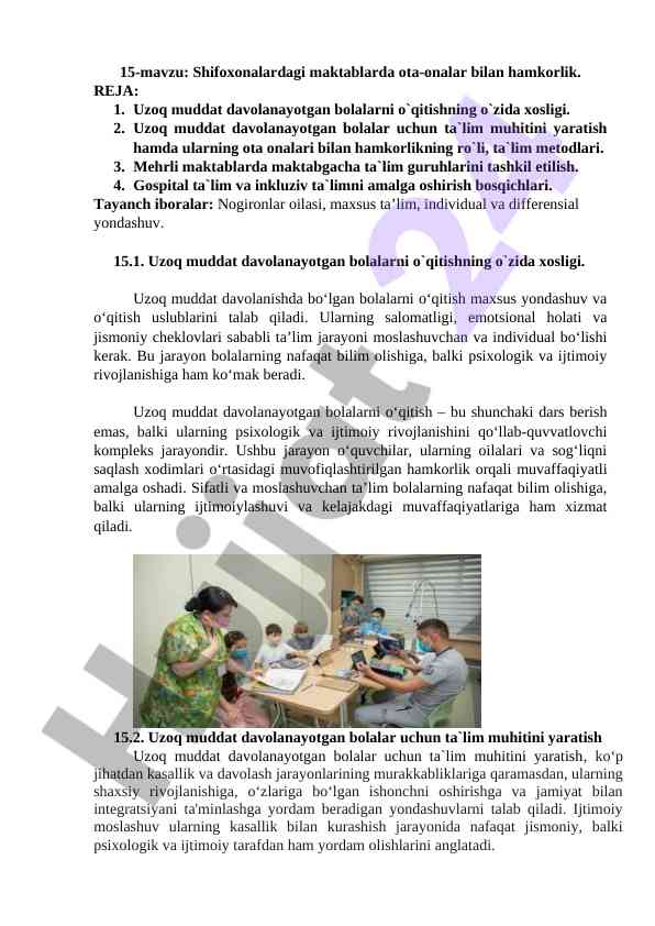 Shifoxonalardagi maktablarda ota-onalar bilan hamkorlik