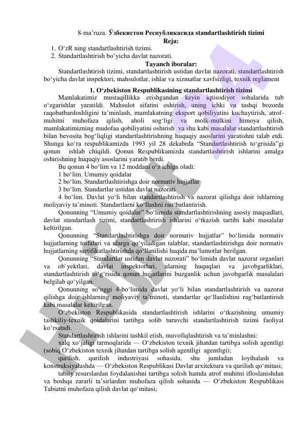 Standartlashtirish tizimining asosiy tamoyillari