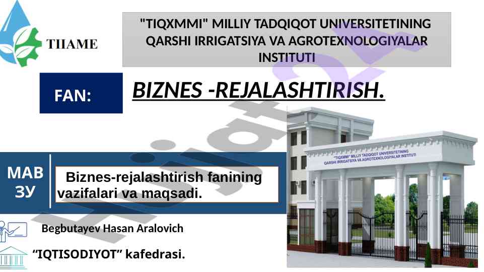 Biznes-rejalashtirish fanining vazifalari