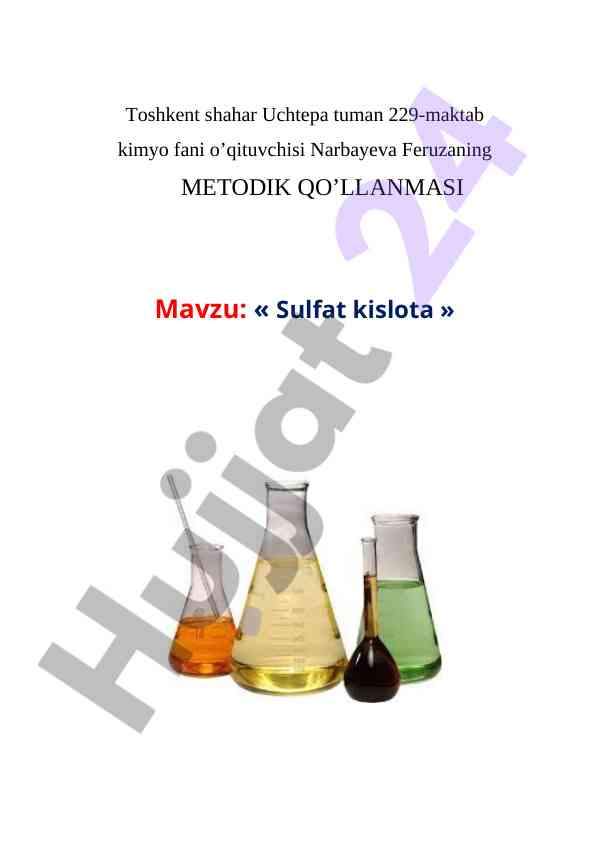Sulfat kislota o’qitish metodik qo’llanmasi