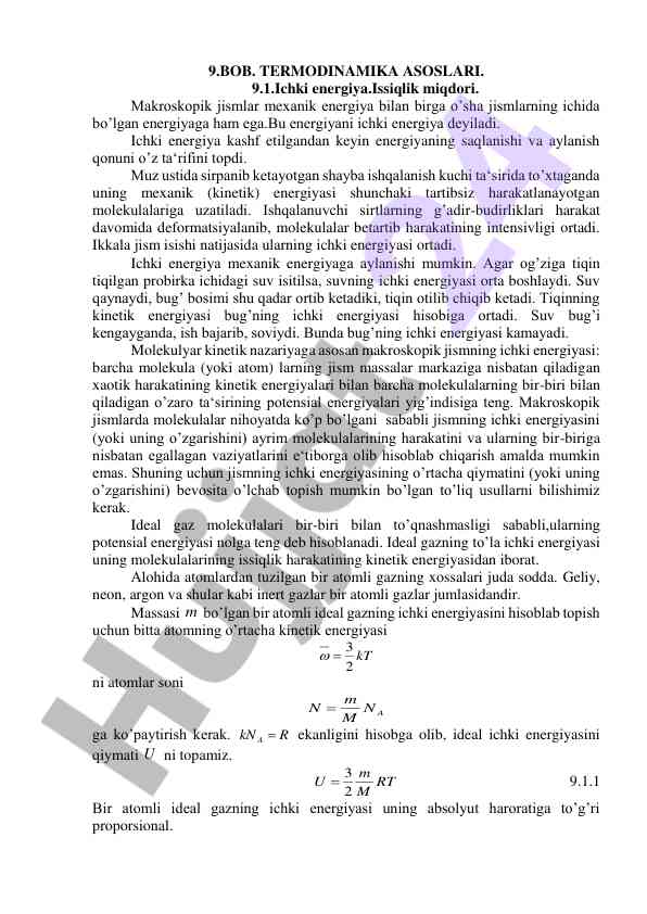Termodinamika asoslari: ichki energiyaning tahlili