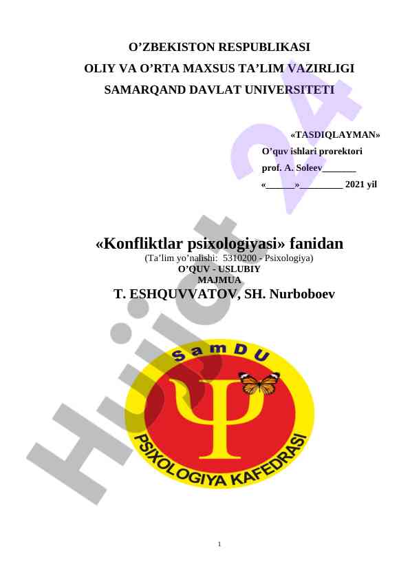 Konfliktlar psixologiyasi o‘quv-metodik majmua