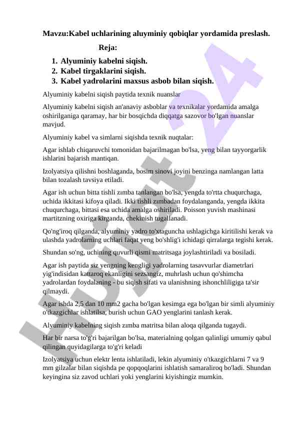 Alyuminiy kabelni siqish texnik nuanslari