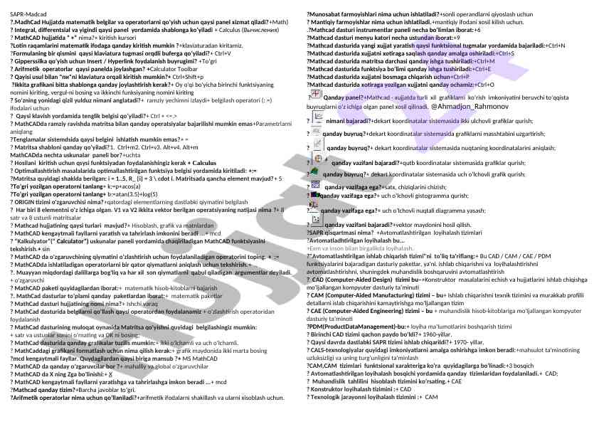 Mathcad hujjatida matematik operatorlar qo'yish