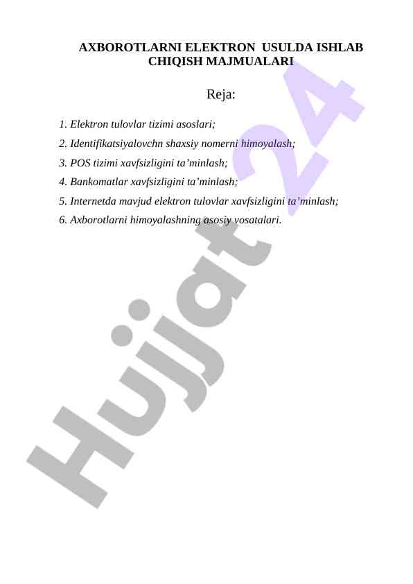 Elektoron tulovlar tizimi asoslari va xavfsizligi