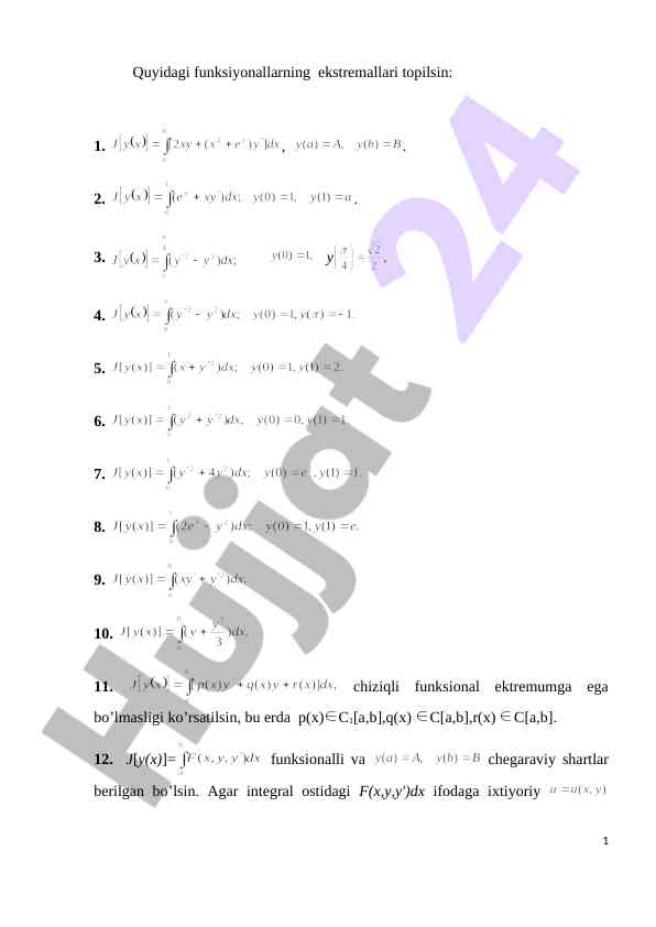 Funksionallar ekstremalarini topish usullari