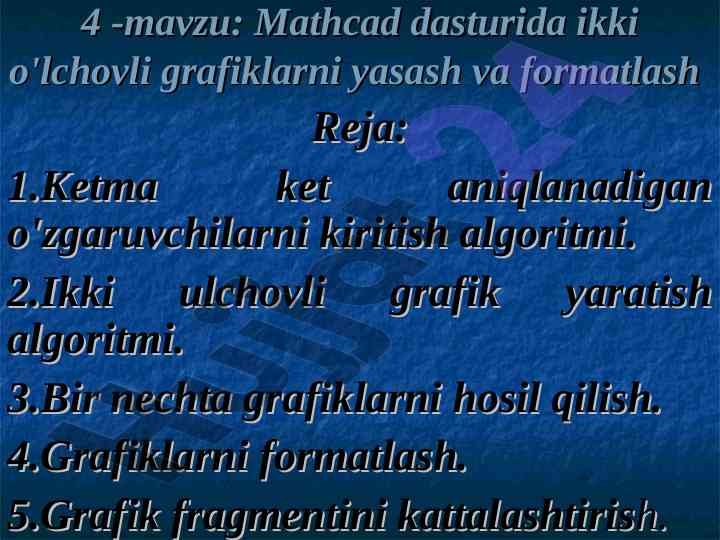 Mathcad dasturida ikki o'lchovli grafiklar yasash