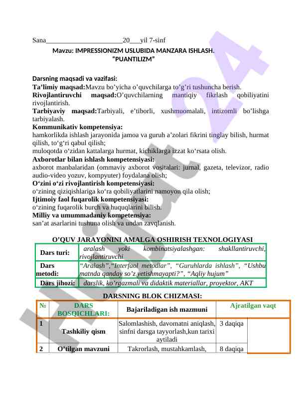 Impressionizm uslubida manzara ishlash darsi