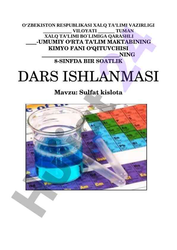 Sulfat kislota dars ishlanmasi 8-sinf