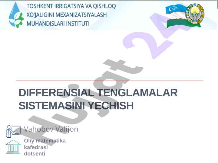 Chiziqli differensial tenglamalar sistemasi yechimi