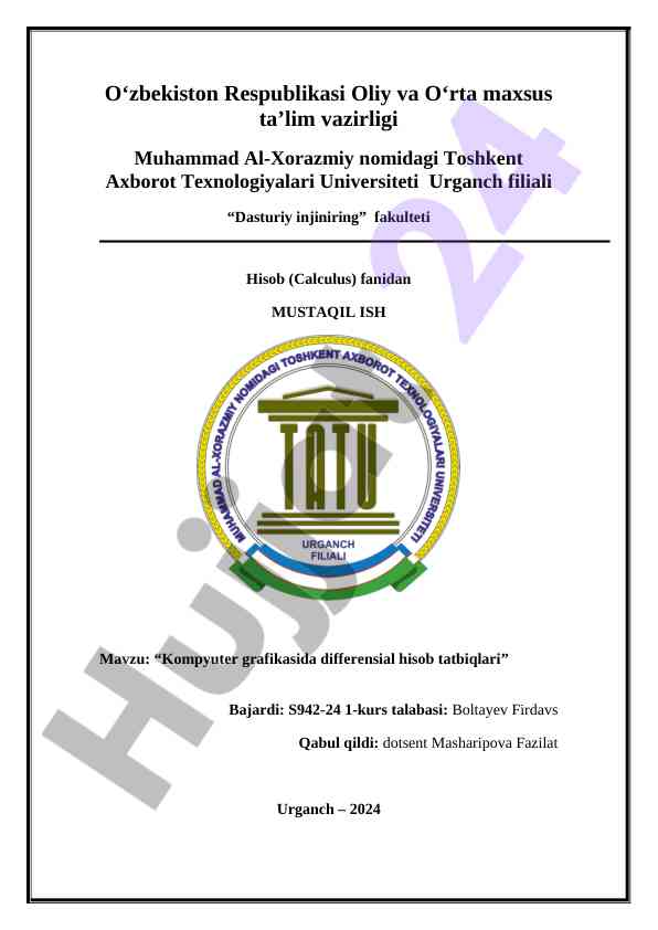 Kompyuter grafikasida differensial hisob tatbiqlari
