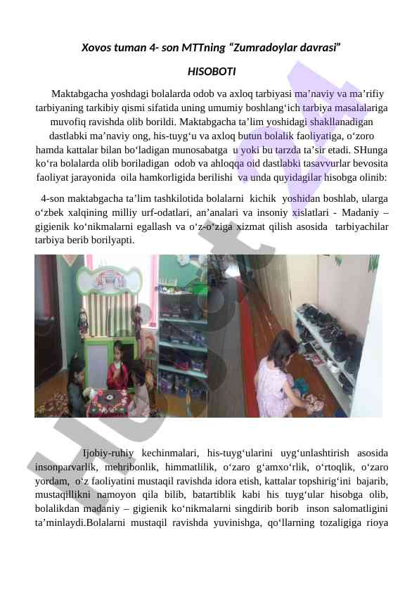 Odob va axloq tarbiyasi maktabgacha yoshdagi bolalarda