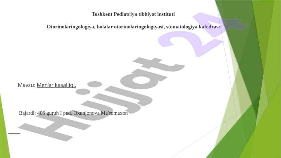 Men’er kasalligi tahlili va davolash usullari