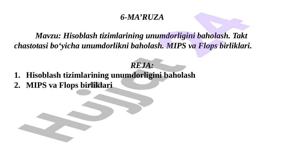 Hisoblash Tizimlarining Unumdorligini Baholash
