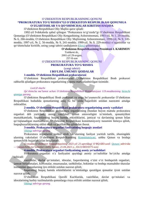 O‘zbekiston qonuniga o‘zgarishlar kiritish haqida