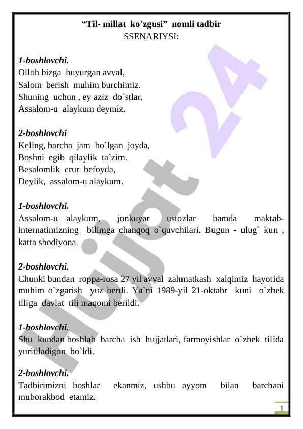 Til-millat ko’zgusi tadbiri bilan tanishtirish