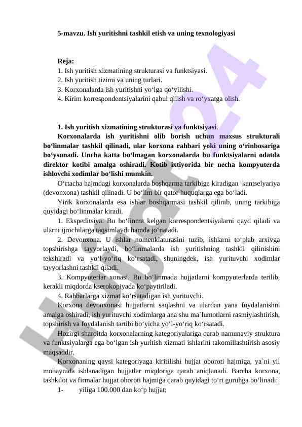 Ish yuritishni tashkil etish va uning texnologiyasi