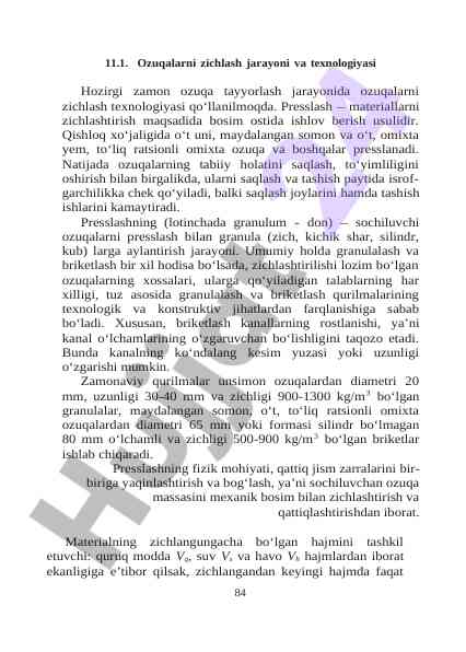 Ozuqalarni zichlash jarayoni va texnologiyasi