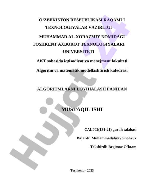 Algoritm murakkabligi o‘lchovlari va tahlili
