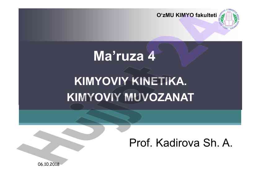 Kimyoviy kinetika va muvozanat darslari