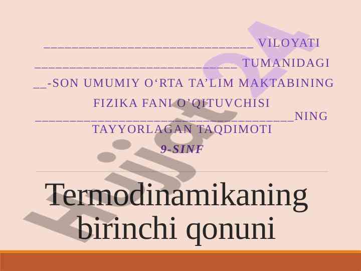 Termodinamika bilib olish testlar taqdimoti