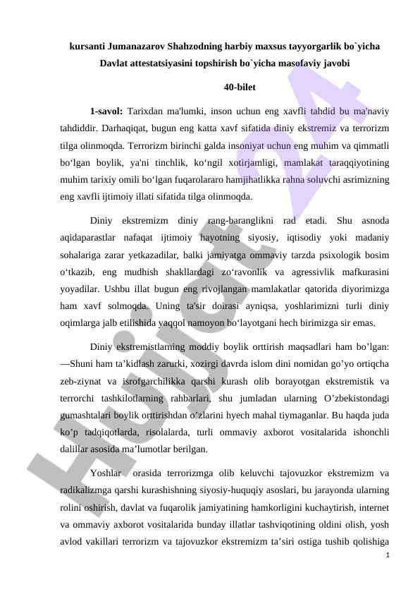 Harbiy Maxsus Tayyorgarlik Va Terrorizm