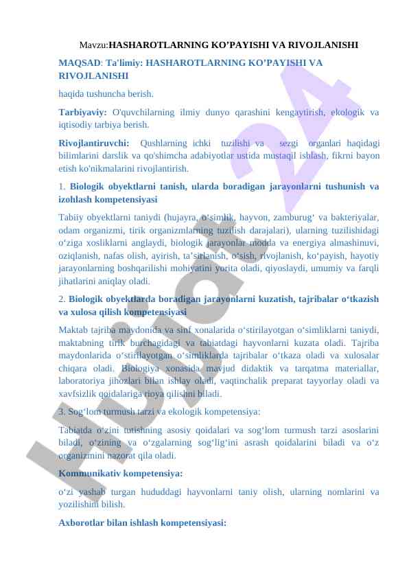 Hasharotlarning ko’payishi va rivojlanishi