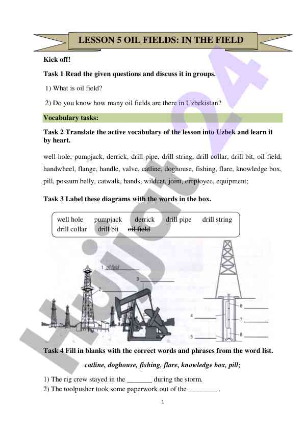 Oil fields lesson plan for group discussion and activities