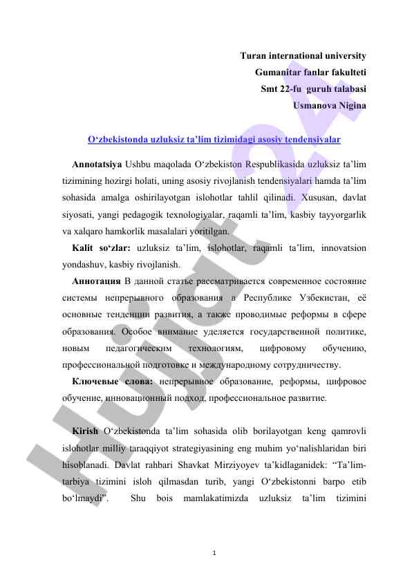 Uzluksiz ta'lim tizimidagi asosiy tendensiyalar