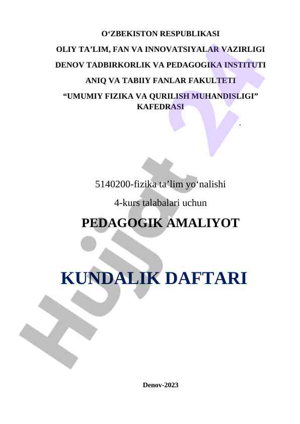 Pedagogik amaliyot bo‘yicha ishlar hisobga olish