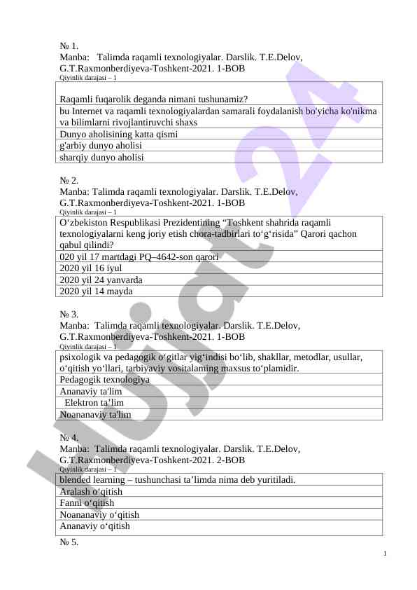 Talimda raqamli texnologiyalar darsligi