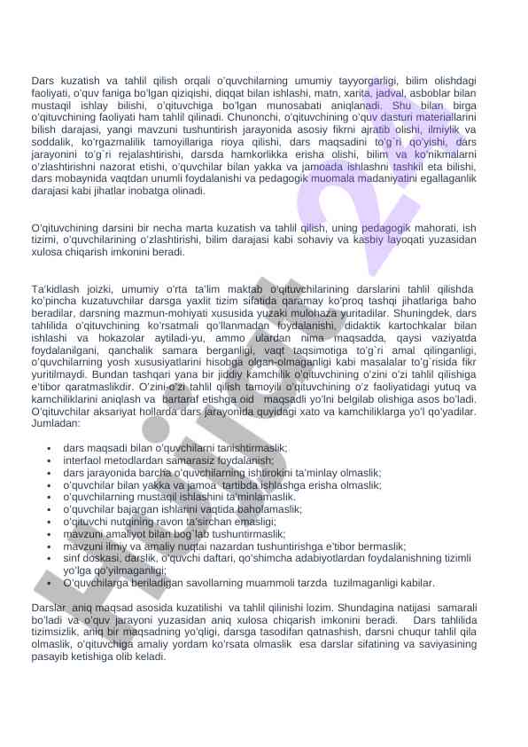 Dars kuzatish va tahlil qilish usullari