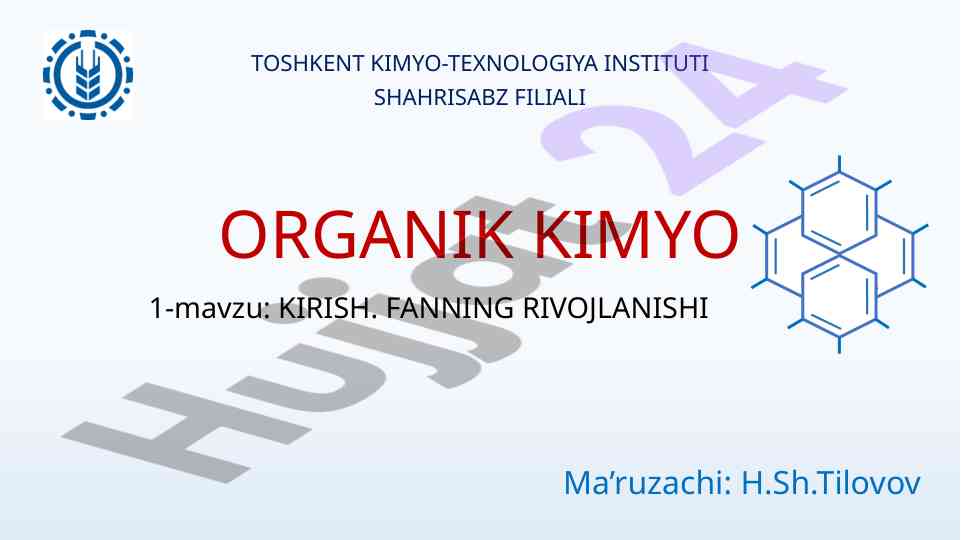 Kirish organik kimyo: ushbu faning rivojlanishi
