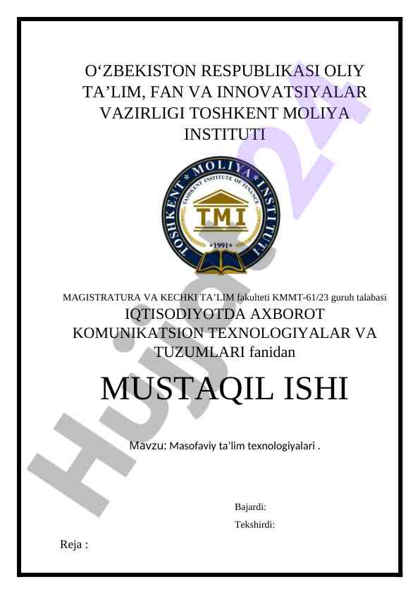 Masofaviy ta'lim texnologiyalari va tizimlari