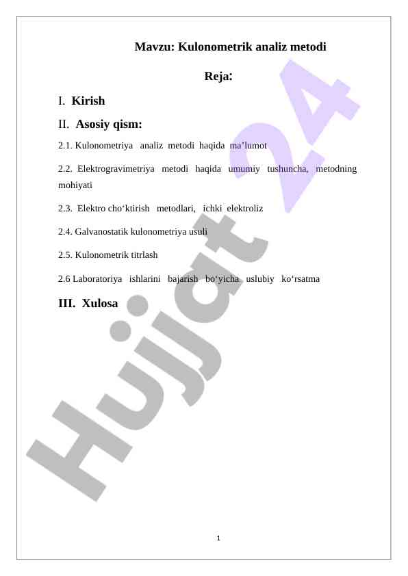 Kulonometrik analiz metodi bilan tanishtirish