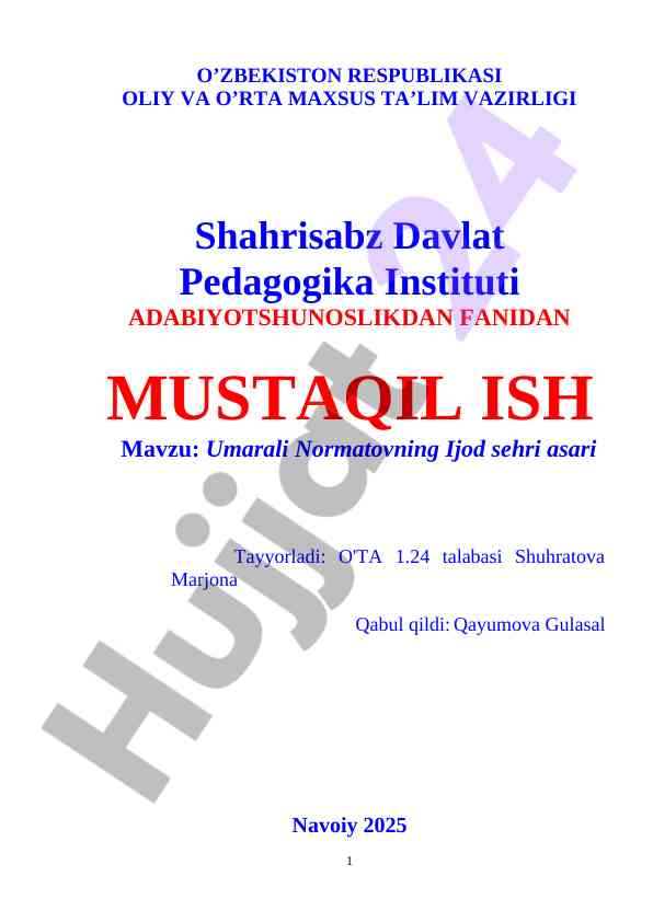 Umarali normatovning ijod sehri asari