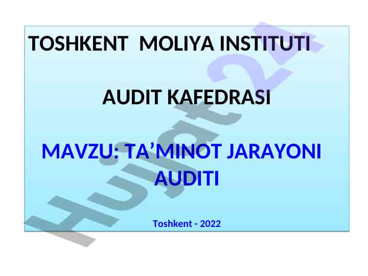 Ta’minot jarayoni auditining tashkil etilishi