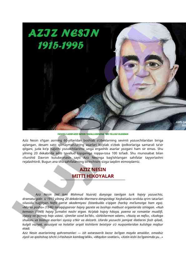 Aziz nesin 100 yilligiga bag‘ishlangan taqdimot
