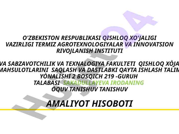 Amaliyot hisobotida don mahsulotlari tahlili