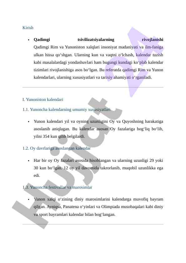 Qadimgi rim va yunoniston kalendarlari tarixi