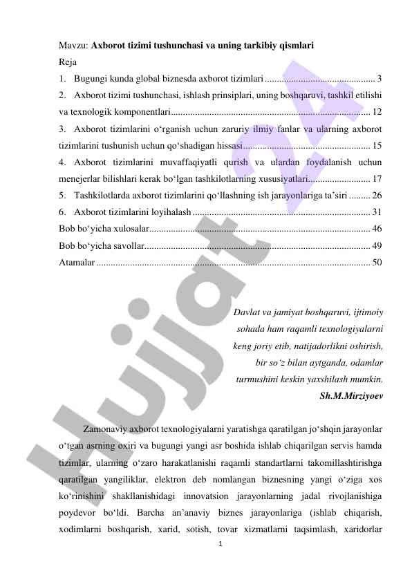 Axborot tizimlari va ularning tashkiliy qismlari