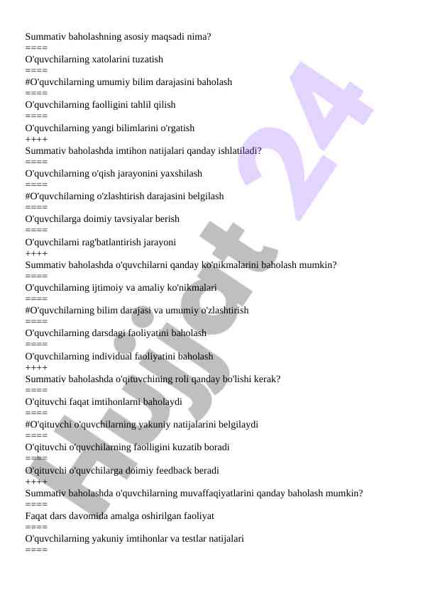 Summativ baholashning asosiy maqsadlari va rol