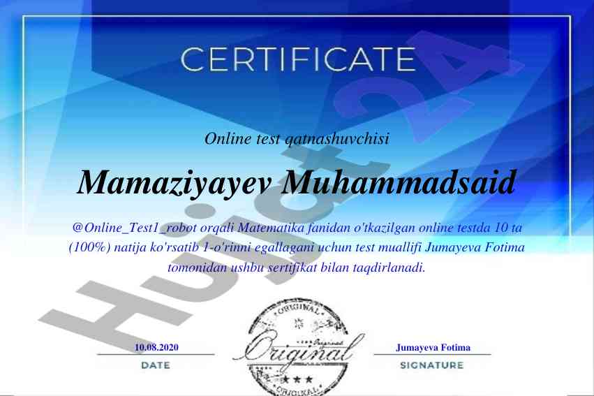 Matematika fanidan o'tkazilgan online test natijalari