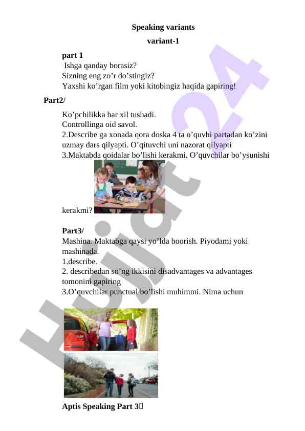 Aptis speaking variants and discussion topics