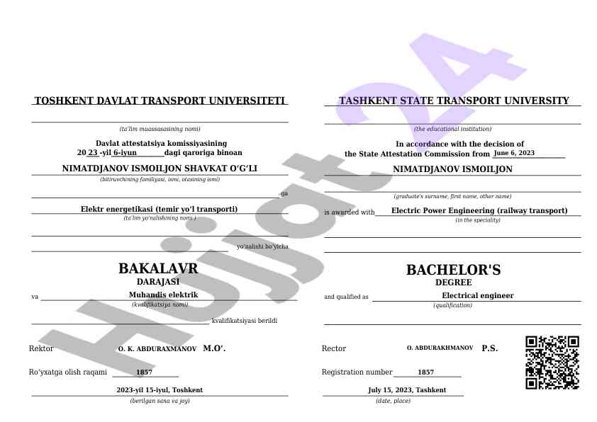 Bakalavr darajasi va kvalifikatsiyasi berilishi