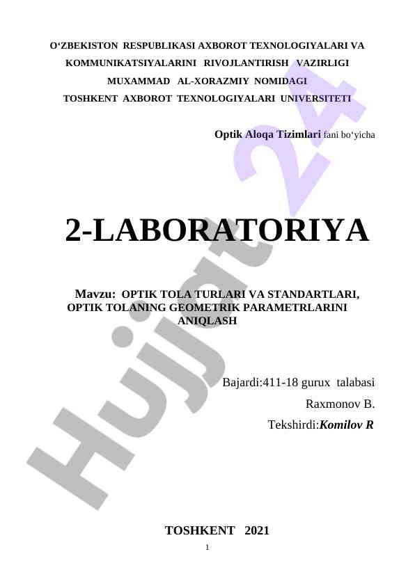 Optik tola turlari va standartlari bo‘yicha laboratoriya