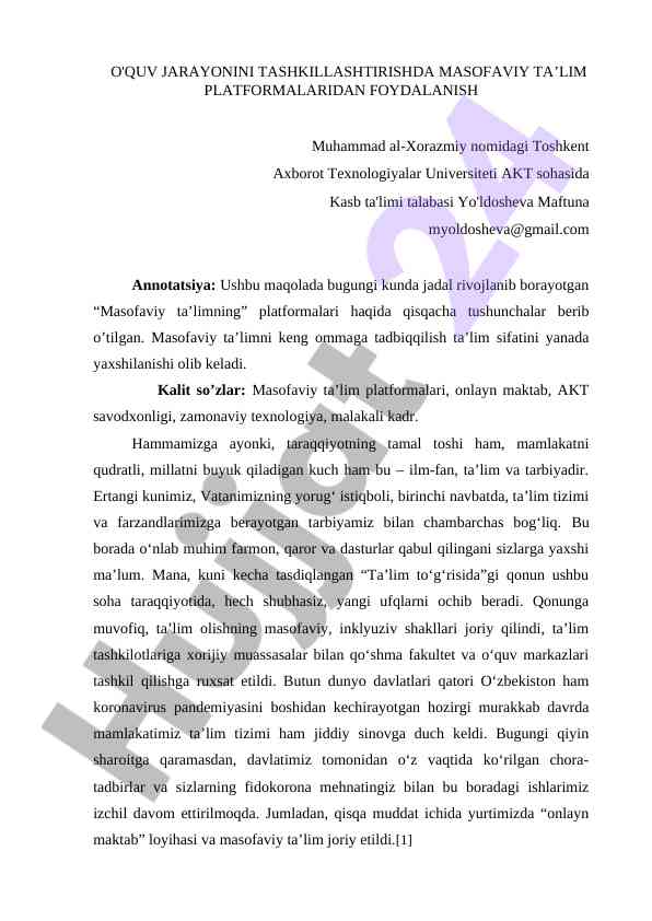 Masofaviy ta'lim platformalarining rivojlanishi